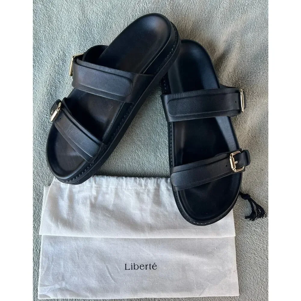 New Tags & Dust Bag Liberte Aloha Sandles Leather Slip On Black Size 10.5-11 - Picture 9 of 10